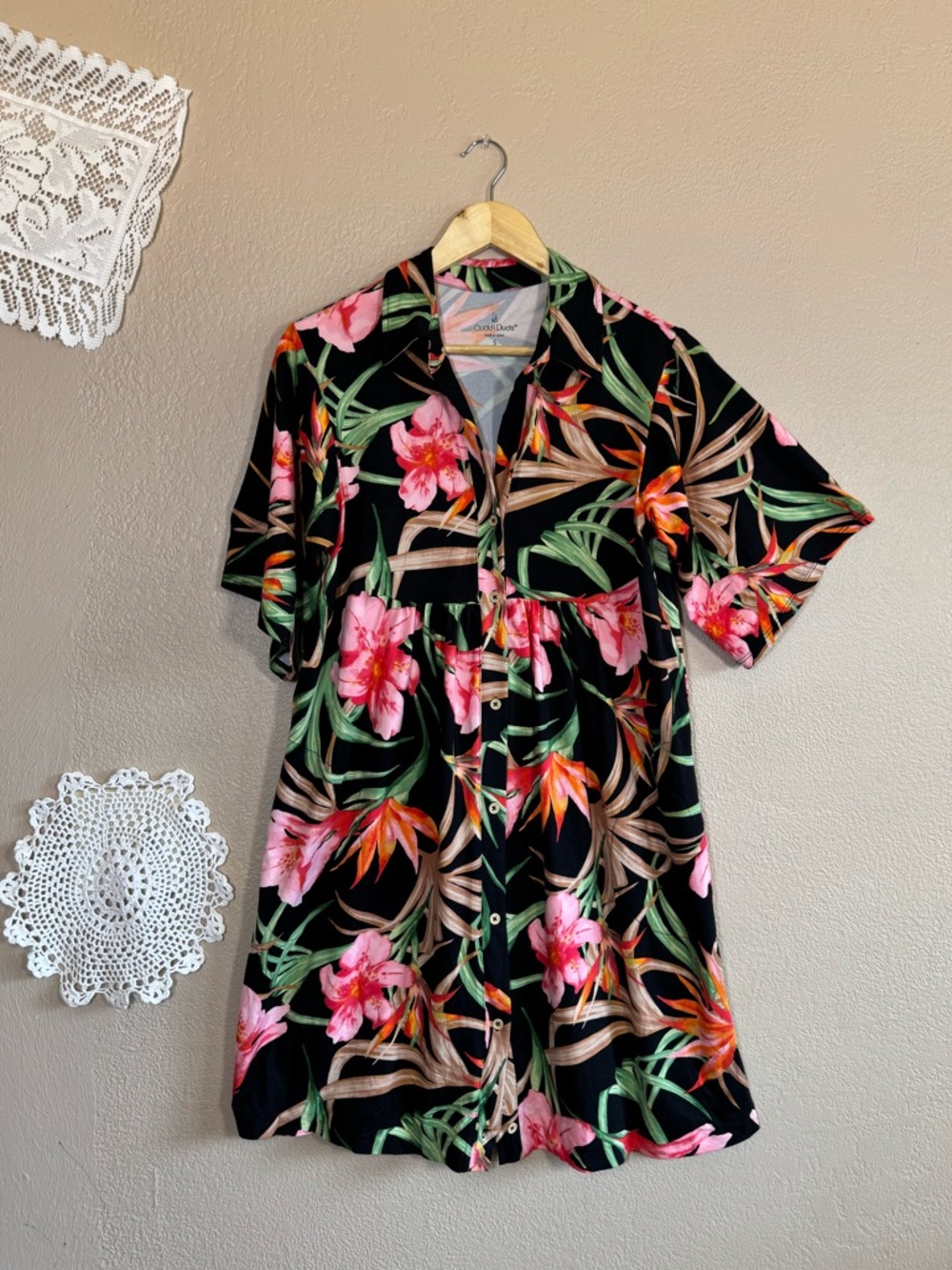 Cuddl Duds Black Tropical Floral Midi Dress | Size Small